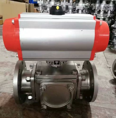 氣動高平臺法蘭三通球閥 氣動高平臺法蘭三通球閥